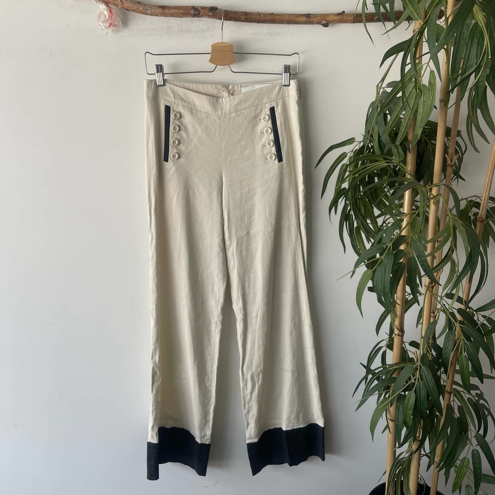 Anthropologie Leifsdottir Pant Womens 4 Cream Black Lace Wide Leg Coastal Sailor